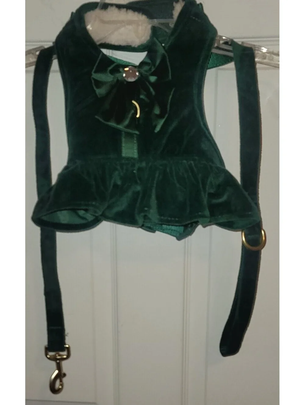 PETSMART HOLIDAY VELVET GREEN BOW HARNESS MEDIUM & MATCHING 4FT LEASH 1